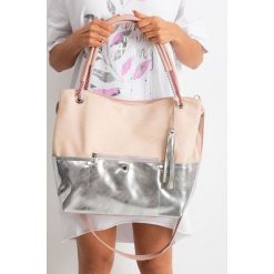 Torebka damska shopper bag worek 0010 różowo srebrna - różowy. Różowe torby damskie na zakupy w paski, eleganckie, duże. Za 69,99 zł.