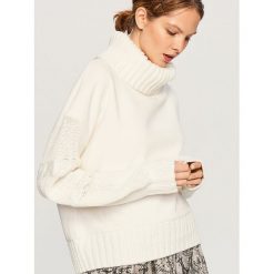 Bluzy damskie: Bluza z dzianinowymi rękawami - Kremowy
