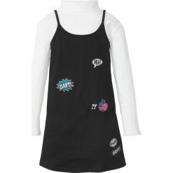 Sukienki dziewczęce: Sukienka dresowa + shirt z długim rękawem (2 części) bonprix czarno-biel wełny