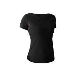 Koszulka krótki rękaw Gym & Pilates Free Move 520 damska. Czarne bluzki sportowe damskie marki DOMYOS, xs, z elastanu, z krótkim rękawem. Za 49,99 zł.