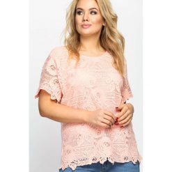 Łososiowa Bluzka Strong Sense. Czerwone bluzki koronkowe Born2be, l, z okrągłym kołnierzem, z krótkim rękawem. Za 39,99 zł.