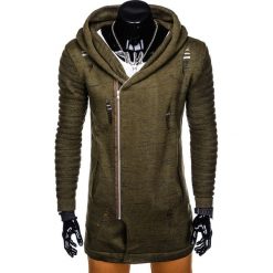 SWETER MĘSKI ROZPINANY Z KAPTUREM E127 - KHAKI. Brązowe kardigany damskie marki Inny, s, z kapturem. Za 49,00 zł.