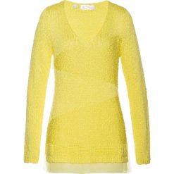 Swetry klasyczne damskie: Sweter z szyfonową wstawką bonprix jasna limonka