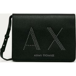 Armani Exchange - Torebka. Czarne listonoszki damskie Armani Exchange, w paski, z poliesteru, na ramię, z aplikacjami. Za 599,90 zł.