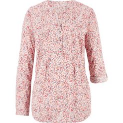Tunika bluzkowa, długi rękaw bonprix jasnoróżowy vintage w kwiatki. Różowe tuniki damskie bonprix, w kwiaty, vintage, bez kołnierzyka, z długim rękawem. Za 54,99 zł.