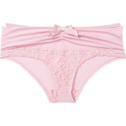 Figi panty bonprix jasnoróżowy. Różowe panty damskie bonprix, w koronkowe wzory. Za 34,99 zł.