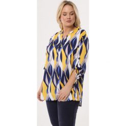 Granatowo-Żółta Koszula Want To. Żółte bluzki damskie Born2be, xl, bez wzorów, bez kołnierzyka, z długim rękawem. Za 59,99 zł.