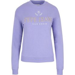 Bluza Pepe Jeans. Fioletowe bluzki damskie Pepe Jeans, z haftami, z jeansu, bez rękawów, bez kaptura. Za 169,00 zł.