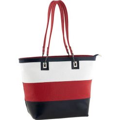 Torebki klasyczne damskie: Skórzana torebka w kolorze biało-czerwono-granatowym – 40 x 30 x 15 cm