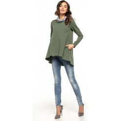 Bluza damska oversize zielona - 36. Zielone bluzy damskie e-margeritka.pl, s, bez wzorów, z bawełny, z długim rękawem, długie, bez kaptura. Za 128,99 zł.