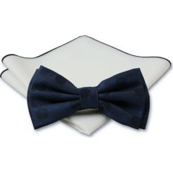 Stylowa mucha z poszetką - Chattier, Męska - Granat w Duże Grochy MUCH0353. Niebieskie muszki męskie Chattier, na imprezę, w paski, eleganckie. Za 44,00 zł.