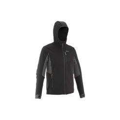 Kurtka Softshell trekkingowa - TREK 500 WINDWARM męska. Czarne kurtki męskie QUECHUA, xl, bez wzorów, z elastanu, bez kaptura, trekkingowe. Za 199,99 zł.
