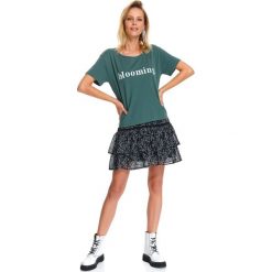 T-shirt damski z napisem. Zielone t-shirty damskie Top Secret, z napisami, z bawełny, bez kołnierzyka. Za 39,99 zł.