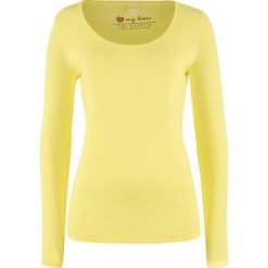 Shirt ze stretchem, długi rękaw bonprix jasna limonka. Żółte koszulki damskie bonprix, bez wzorów, z okrągłym kołnierzem, z długim rękawem. Za 34,99 zł.