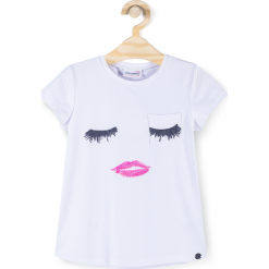 Koszulka. Białe bluzki dziewczęce bawełniane LIPS, z aplikacjami, z krótkim rękawem. Za 29,90 zł.