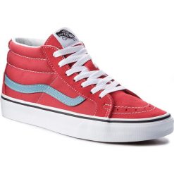 Sneakersy VANS - Sk8-Mid Reissure VN0A3MV8Q8C Rococco Red/Adriatic Blue. Czerwone półbuty damskie marki Vans, na co dzień, bez wzorów, z zamszu, bez obcasa, na płaskiej podeszwie, bez zapięcia. W wyprzedaży za 209,00 zł.