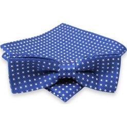 Niebieska Mucha w Białe Kwadraciki + Poszetka, Męska MUALTS0085. Niebieskie muszki męskie Alties, na imprezę, w paski, eleganckie. Za 40,00 zł.
