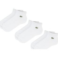 Zestaw 3 par niskich skarpet męskich LACOSTE - RA1163 White/White/White. Białe skarpetki męskie Lacoste, bez wzorów, z elastanu. Za 89,00 zł.