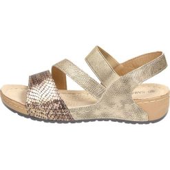 Złote sandały, buty damskie SABATINA 14201. Żółte sandały damskie Sabatina, bez wzorów, na wysokim obcasie, na obcasie, bez zapięcia. W wyprzedaży za 79,00 zł.