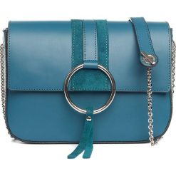 Skórzana torebka w kolorze niebieskim - 24 x 18 x 9 cm. Niebieskie torebki klasyczne damskie w paski, ze skóry. W wyprzedaży za 262,95 zł.