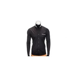 KOSZULA MĘSKA Z DŁUGIM RĘKAWEM K303 - CZARNA. Czarne koszule męskie na spinki Ombre Clothing, m, z bawełny, z kontrastowym kołnierzykiem, z długim rękawem. Za 39,99 zł.
