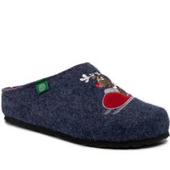 Kapcie DR. BRINKMANN - 320541 Blau 5. Niebieskie klapki damskie Dr. Brinkmann, bez wzorów, z wełny, bez obcasa. Za 139,00 zł.