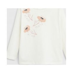 Mango Kids - Longsleeve dziecięcy Carlota 80-104 cm. Białe bluzki dziewczęce Mango Kids, z aplikacjami, z bawełny, z okrągłym kołnierzem, z krótkim rękawem, krótkie, bez kaptura. Za 45,90 zł.