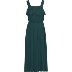 Sukienka z falbaną bonprix głęboki zielony. Zielone sukienki damskie bonprix, bez wzorów, eleganckie, bez kołnierzyka, bez rękawów. Za 54,99 zł.