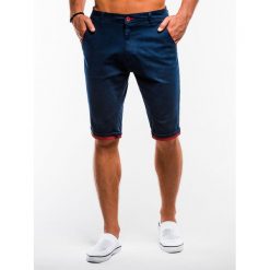 Krótkie spodenki męskie chino W150 - granatowe. Niebieskie spodenki i szorty męskie Ombre Clothing, s, bez wzorów, z bawełny, klasyczne, krótkie. Za 39,00 zł.