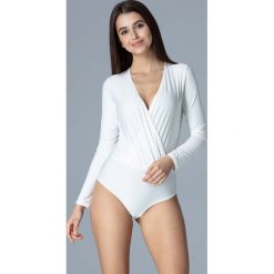 Ecru Eleganckie Body z Kopertowym Dekoltem. Szare podkoszulki damskie Molly.pl, s, bez wzorów, eleganckie, bez kołnierzyka, z długim rękawem. Za 125,90 zł.