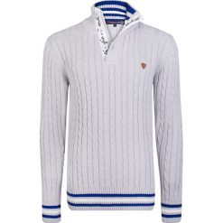 Sweter w kolorze jasnoszarym. Szare swetry męskie xxl, z aplikacjami, z wełny. W wyprzedaży za 159,95 zł.
