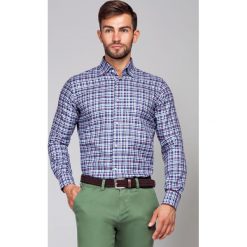 Koszula Granatowa w Kratę Froki. Pomarańczowe koszule męskie LANCERTO, m, bez wzorów, z bawełny, eleganckie, bez kołnierzyka, bez rękawów. W wyprzedaży za 199,90 zł.