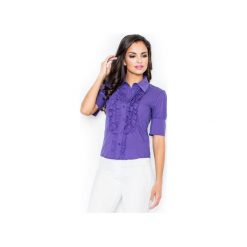 Koszula M025 Indygo. Niebieskie koszule damskie FIGL, na spotkanie biznesowe, m, bez wzorów, z bawełny, eleganckie, bez kołnierzyka, z krótkim rękawem. Za 77,00 zł.