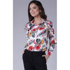 Koszulowa Bluzka z Falbanką. Czerwone bluzki damskie Molly.pl, s, z aplikacjami, z jeansu, eleganckie, z klasycznym kołnierzykiem, bez rękawów. Za 169,90 zł.