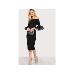 Elegancka Sukienka MELANIA. Czarne sukienki damskie Martino demi, xs, bez wzorów, z tkaniny, eleganckie, bez kołnierzyka, bez rękawów, wyszczuplające. Za 649,00 zł.