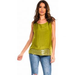 Jedwabny top w kolorze oliwkowym. Zielone topy damskie Silk Premium, s, bez wzorów, z jedwabiu, z okrągłym kołnierzem. W wyprzedaży za 128,95 zł.