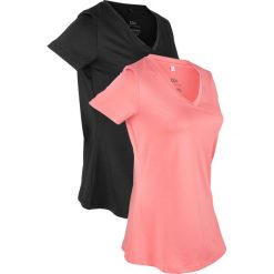 Shirt sportowy (2 szt.), krótki rękaw bonprix dymny koralowy + czarny. Różowe bluzki sportowe damskie bonprix, bez wzorów, bez kołnierzyka, z krótkim rękawem, krótkie, bez kaptura. Za 75,98 zł.