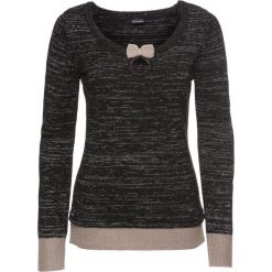 Sweter dzianinowy bonprix czarno-brunatno-srebrny. Szare swetry klasyczne damskie marki bonprix, z dzianiny, z okrągłym kołnierzem. Za 74,99 zł.