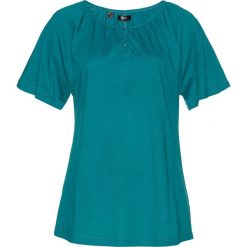 Shirt bawełniany z przędzy mieszankowej, krótki rękaw bonprix kobaltowo-turkusowy. Niebieskie koszulki damskie bonprix, bez wzorów, z bawełny, bez kołnierzyka, z krótkim rękawem. Za 34,99 zł.
