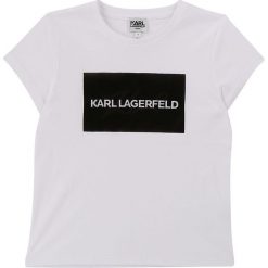 Karl Lagerfeld - T-shirt dziecięcy 156-162 cm. Żółte bluzki dziewczęce KARL LAGERFELD, z nadrukiem, z dzianiny, z okrągłym kołnierzem, z krótkim rękawem, krótkie, bez kaptura. Za 239,90 zł.