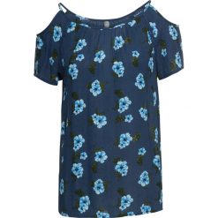 Bluzka cold-shoulder bonprix głęboki niebieski z nadrukiem. Niebieskie bluzki damskie bonprix, z nadrukiem, bez kołnierzyka, bez rękawów. Za 89,99 zł.