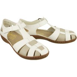 RIEKER 45869-80 white combination, sandały damskie. Białe sandały damskie Rieker, bez wzorów, ze skóry, bez obcasa, bez zapięcia. Za 249,90 zł.
