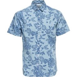 ONLY&SONS Koszula męska Trop Ss Flower Aop Denim Shirt Dark Sapphire (rozmiar S). Niebieskie koszule męskie Only&Sons, na wiosnę, s, bez wzorów, z denimu, bez kołnierzyka, bez rękawów. W wyprzedaży za 68,00 zł.
