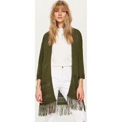 Swetry damskie: Kardigan z frędzlami – Khaki