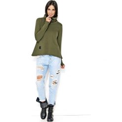 Khaki Oversizowa Bluza z Obszernym Golfem. Brązowe bluzki damskie Molly.pl, s, bez wzorów, bez rękawów. Za 118,90 zł.