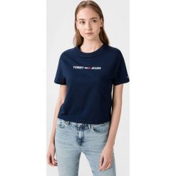 Tommy Jeans Modern Linear Koszulka Niebieski. Niebieskie koszulki damskie Tommy Jeans, m, z haftami, z bawełny, bez kołnierzyka. Za 187,95 zł.