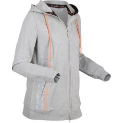 Bluza rozpinana z kapturem, długi rękaw bonprix jasnoszary melanż. Szare bluzy damskie bonprix, z napisami, z długim rękawem, długie, z kapturem. Za 109,99 zł.