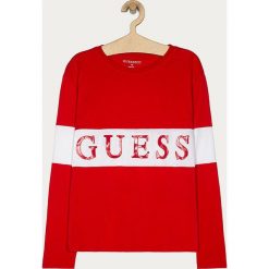 Guess Jeans - Longsleeve dziecięcy 116-176 cm. Niebieskie t-shirty chłopięce Guess Jeans, z aplikacjami, z elastanu, z długim rękawem. Za 119,90 zł.