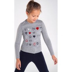 Mayoral - Longsleeve dziecięcy 128-167 cm. Szare bluzki dziewczęce Mayoral, z aplikacjami, z bawełny, z okrągłym kołnierzem, z długim rękawem, długie, bez kaptura. Za 74,90 zł.
