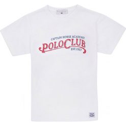 Koszulka w kolorze białym. Białe t-shirty chłopięce Polo Club Women & Kids, z nadrukiem, z bawełny, bez rękawów. W wyprzedaży za 52,95 zł.